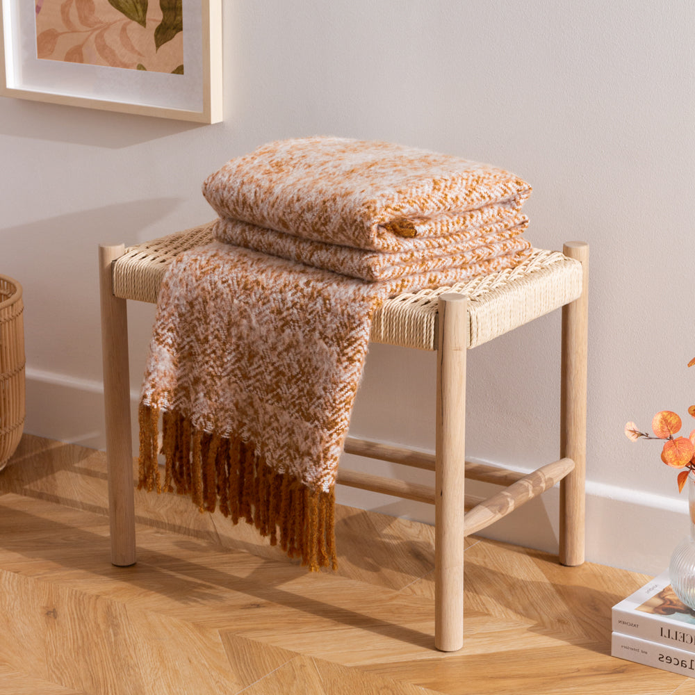 Geometric Gold Throws - Weaver Herringbone Throw Gold furn.