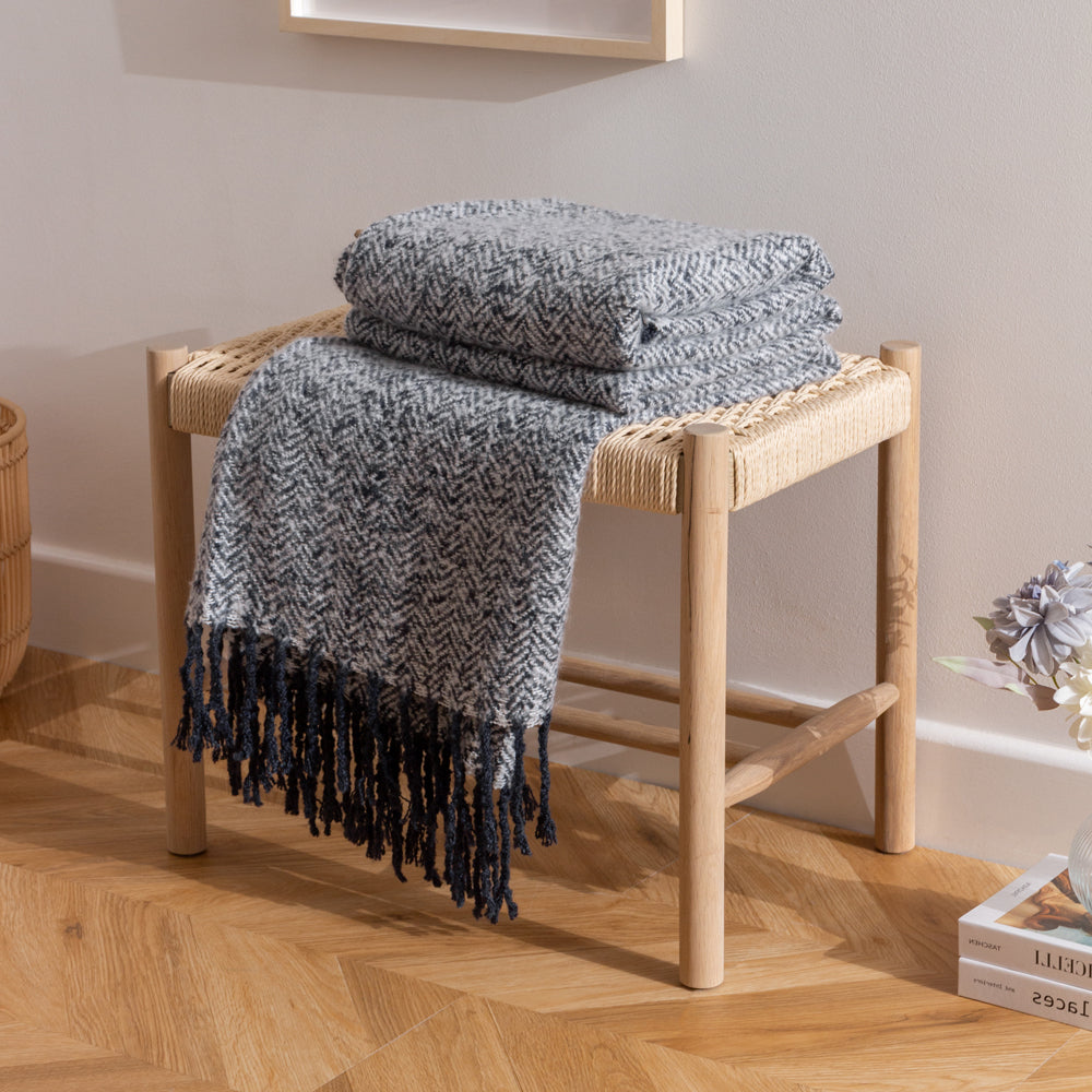 Geometric Blue Throws - Weaver Herringbone Throw Navy furn.