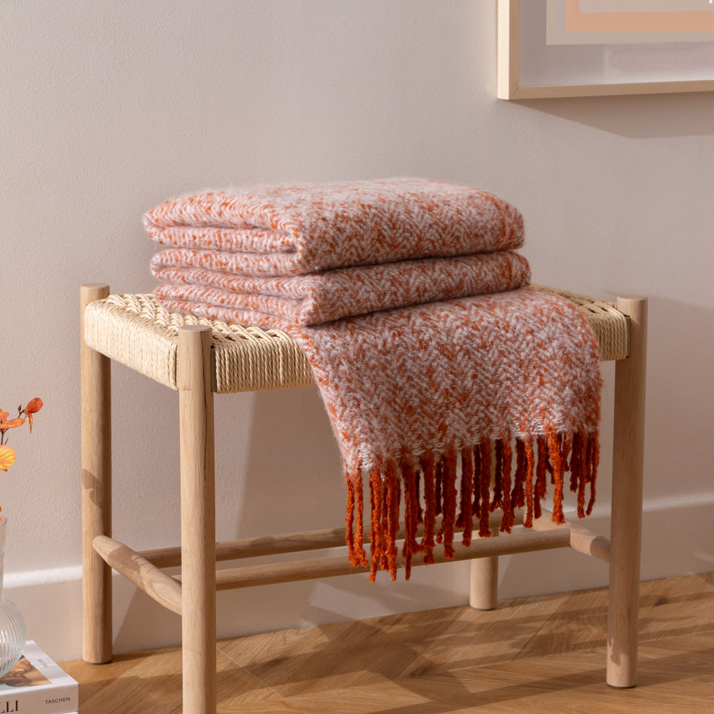 Geometric Orange Throws - Weaver Herringbone Throw Rust furn.