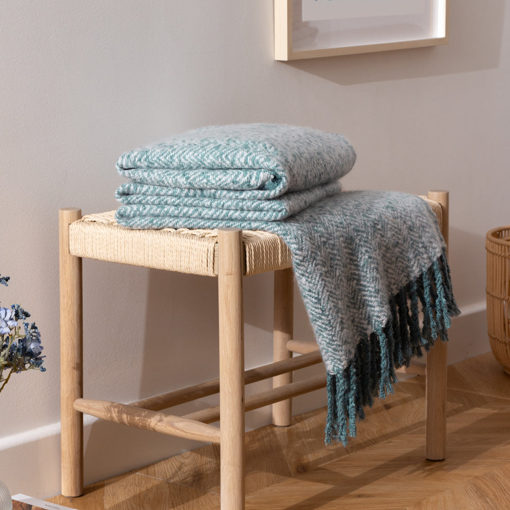 Geometric Blue Throws - Weaver Herringbone Throw Teal furn.