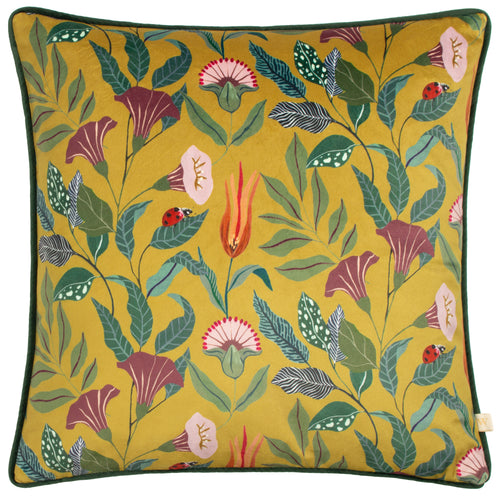 Floral Yellow Cushions - Wild Garden Columnaris Cushion Cover Mustard Wylder