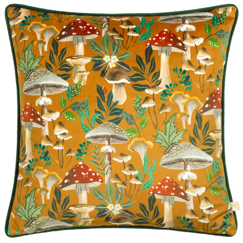 Woodland Gold Cushions - Wild Garden Mushroom Repeat Cushion Cover Gold Wylder