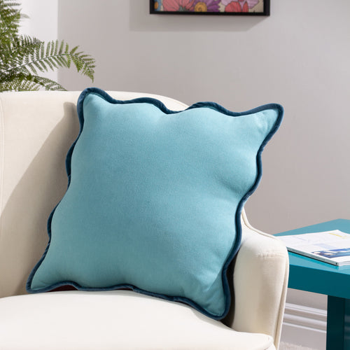 Plain Blue Cushions - Wiggle Velvet Reversible Ready Filled Cushion Mineral/Blue heya home