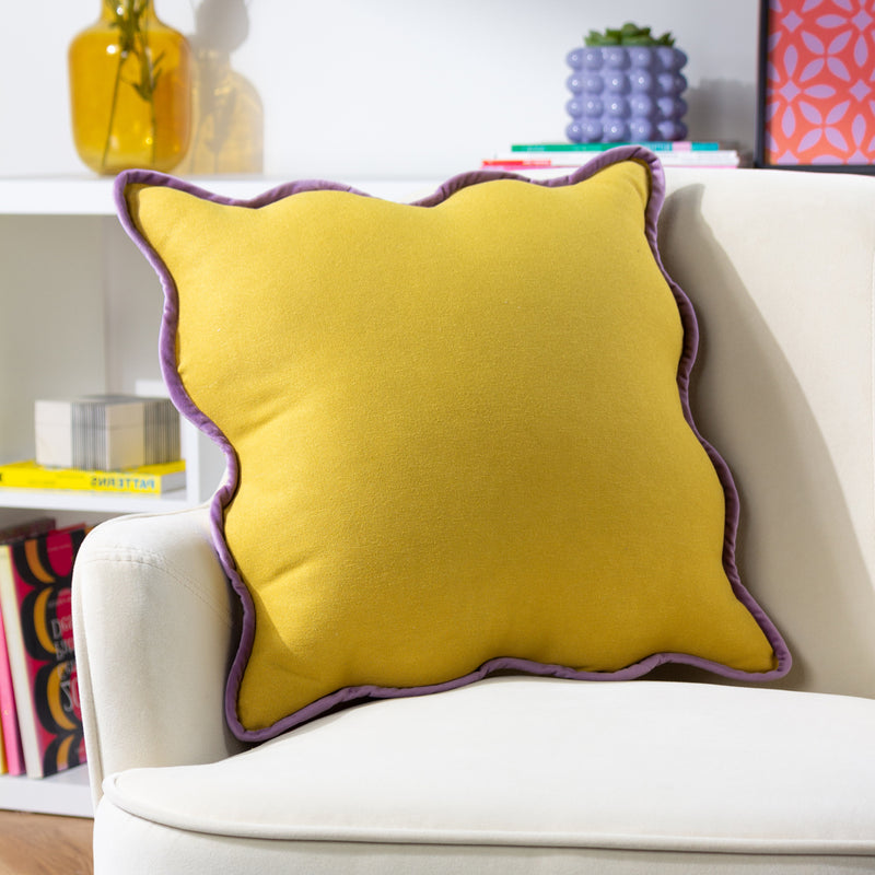 Plain Yellow Cushions - Wiggle Velvet Reversible Ready Filled Cushion Yellow/Lilac heya home