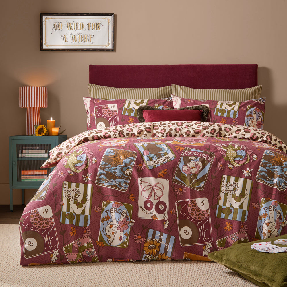 Animal Red Bedding - Wild Card Reversible Duvet Cover Set Burgundy Furn