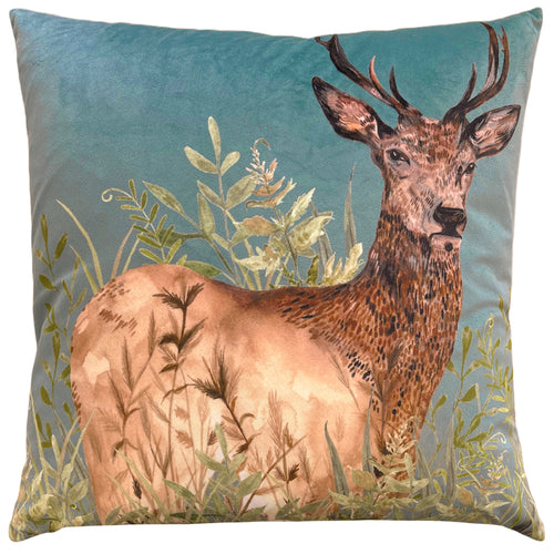 Animal Blue Cushions - Willow Stag Cushion Cover Cyan Wylder
