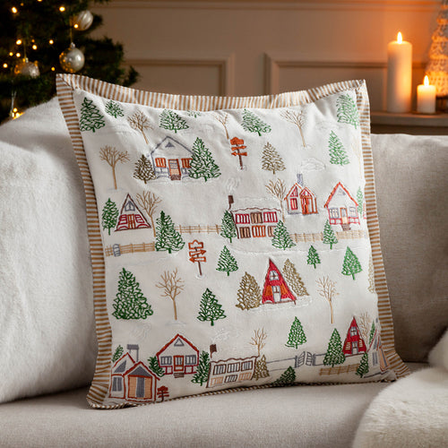  White Cushions - Winter Ski Lodges Embroidered Cushion Cover White Paoletti