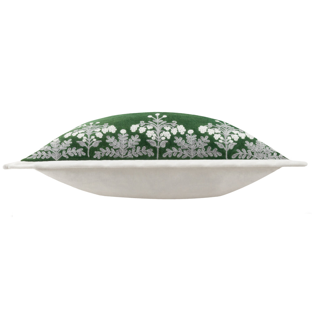 Winter Bloom Embroidered Cushion Green