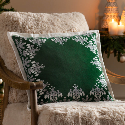 Floral Green Cushions - Winter Bloom Embroidered Cushion Cover Green Paoletti