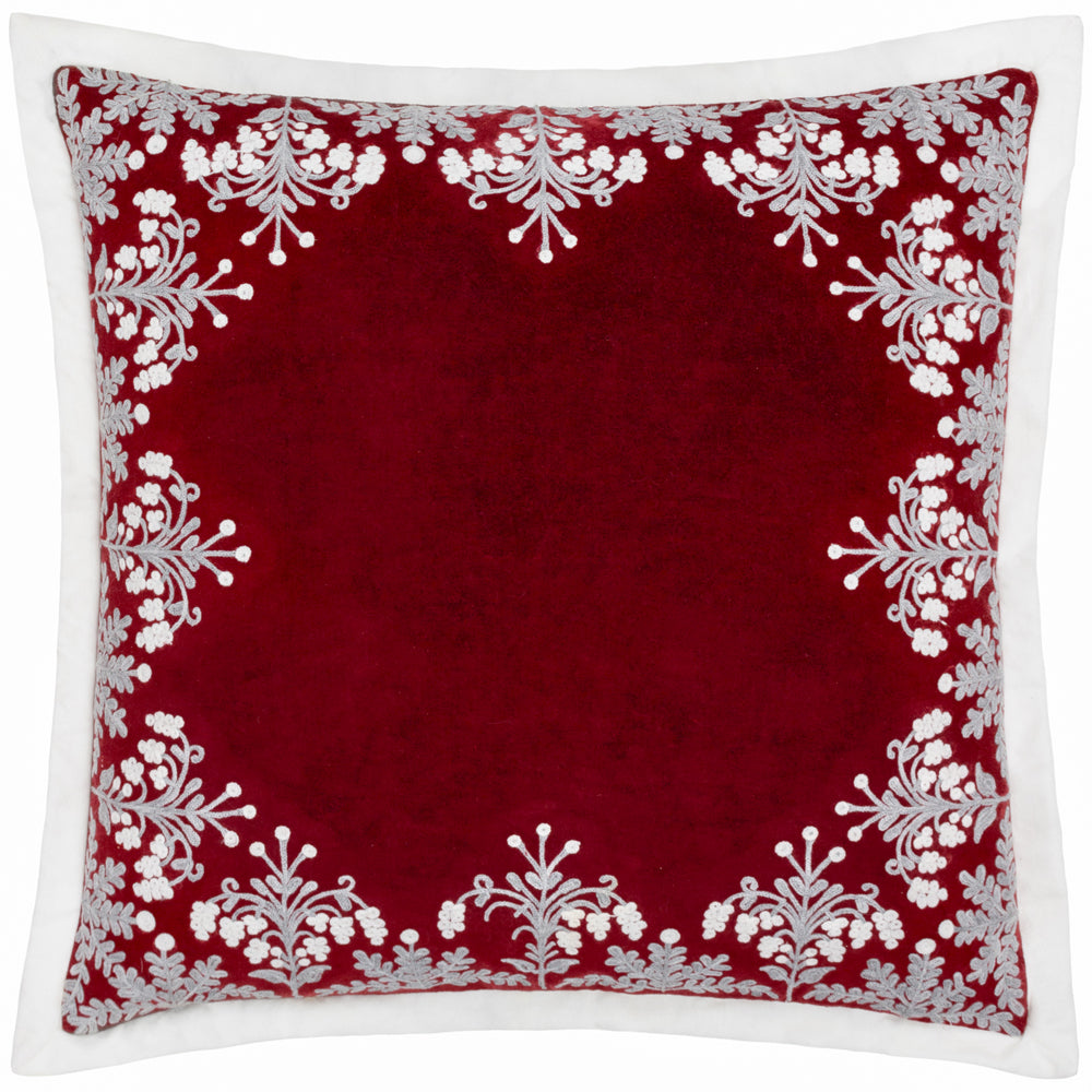Winter Bloom Embroidered Cushion Red