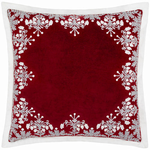 Floral Red Cushions - Winter Bloom Embroidered Cushion Cover Red Paoletti