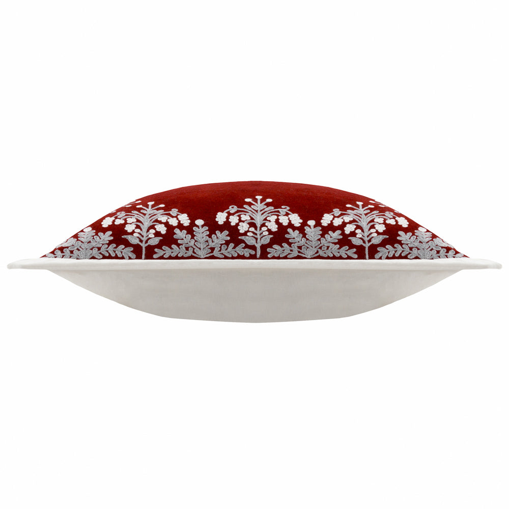 Winter Bloom Embroidered Cushion Red