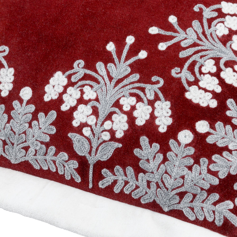 Winter Bloom Embroidered Cushion Red