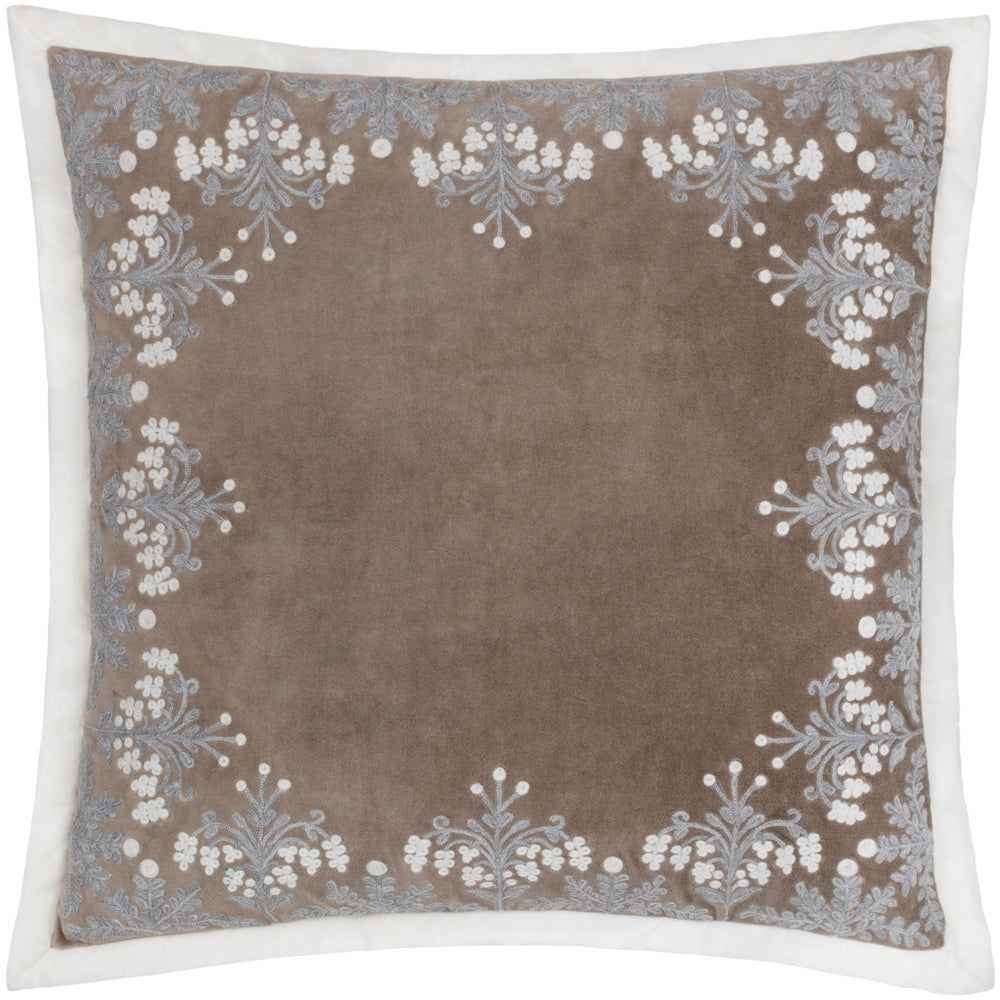 Winter Bloom Embroidered Cushion Taupe