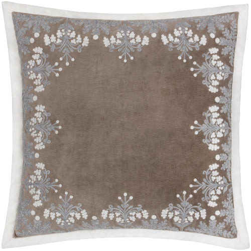 Floral Beige Cushions - Winter Bloom Embroidered Cushion Cover Taupe Paoletti