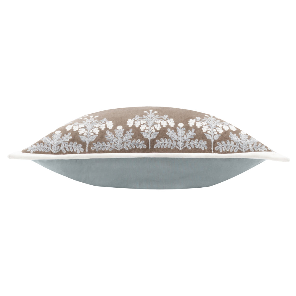 Winter Bloom Embroidered Cushion Taupe