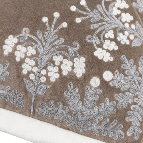 Floral Beige Cushions - Winter Bloom Embroidered Cushion Cover Taupe Paoletti