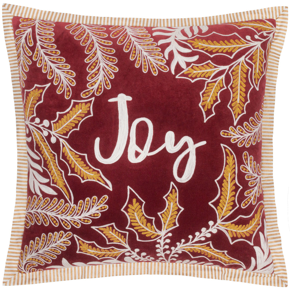 Winter Joy Embroidered Cushion Red