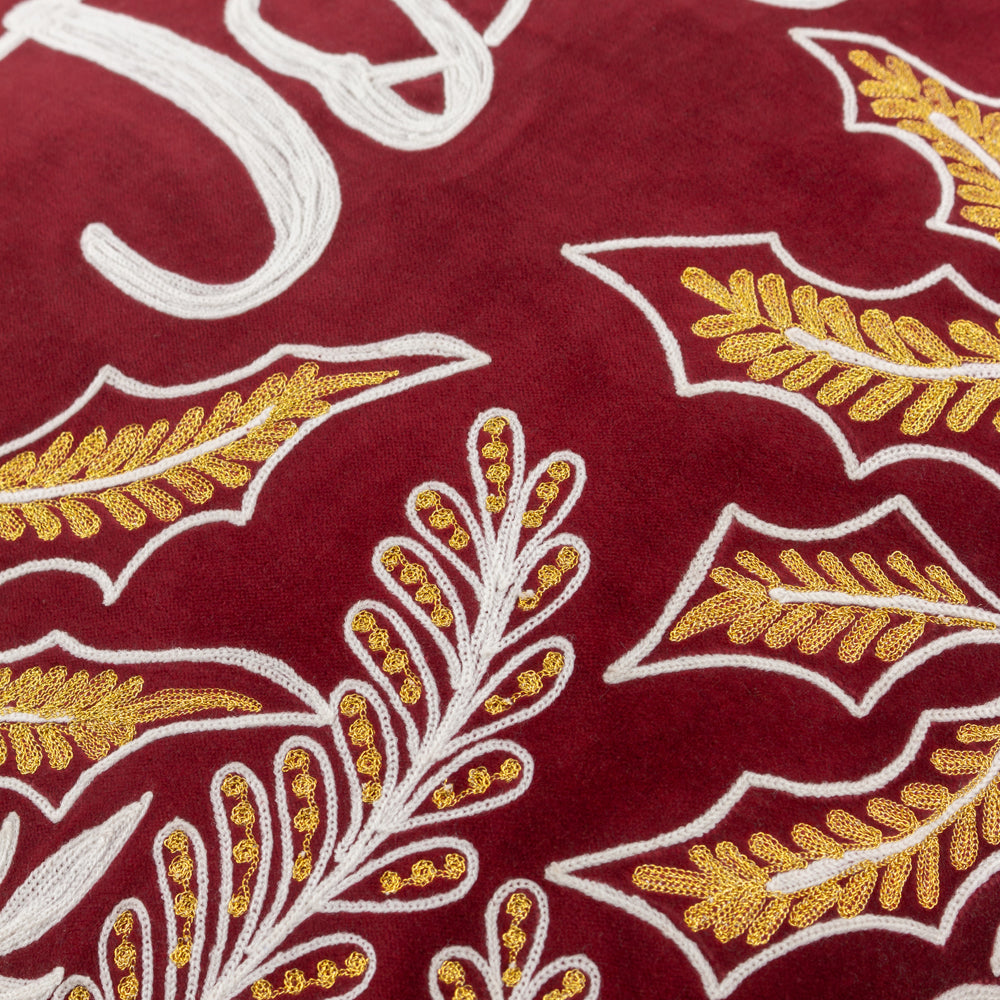 Winter Joy Embroidered Cushion Red