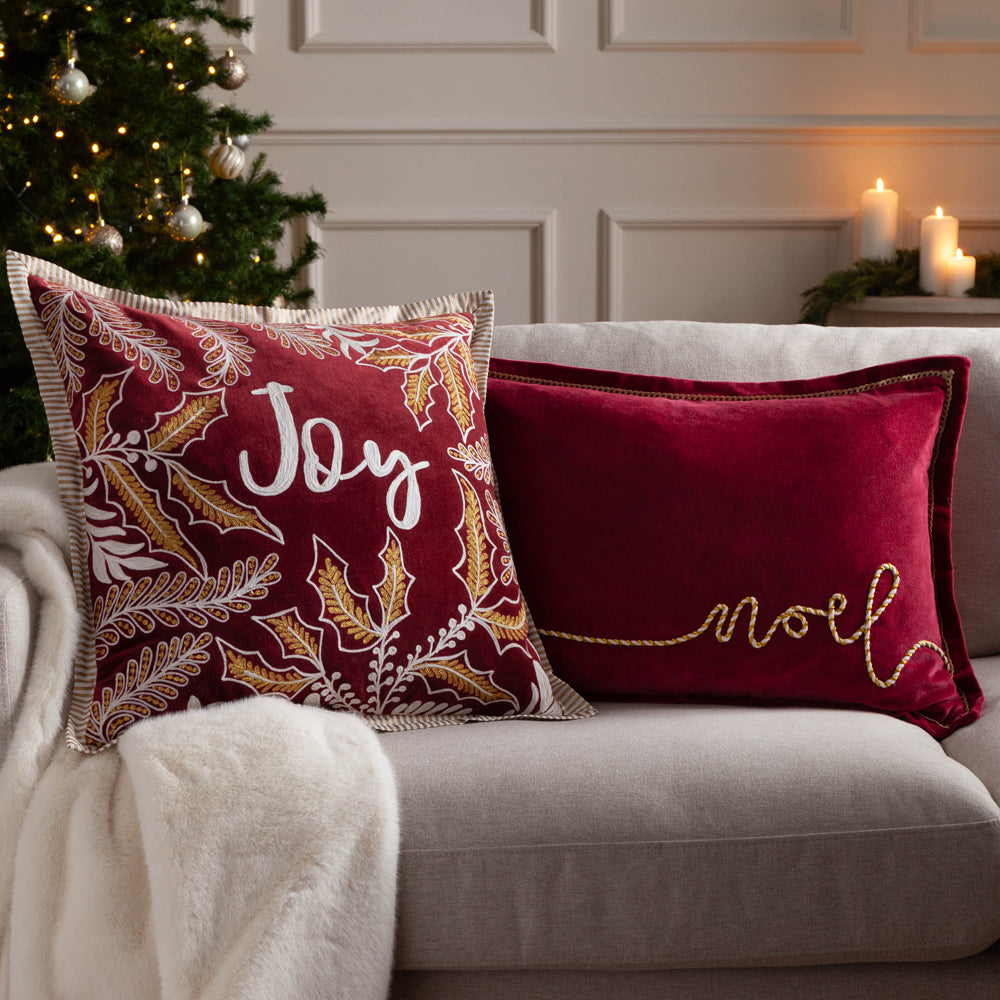 Winter Noel Applique Velvet Cushion Red