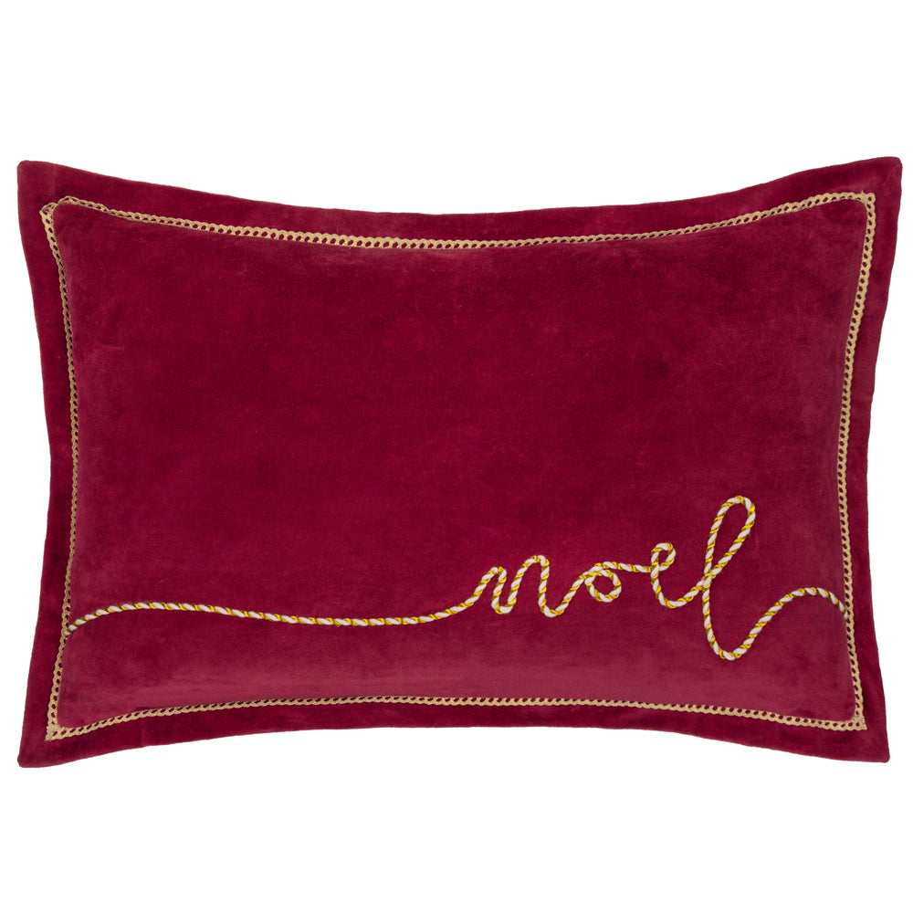 Winter Noel Applique Velvet Cushion Red
