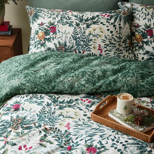 Winter Foliage Reversible Brushed Cotton Duvet Cover Set Pine Green