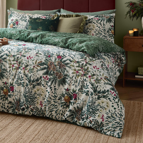 Winter Foliage Reversible Brushed Cotton Duvet Cover Set Pine Green