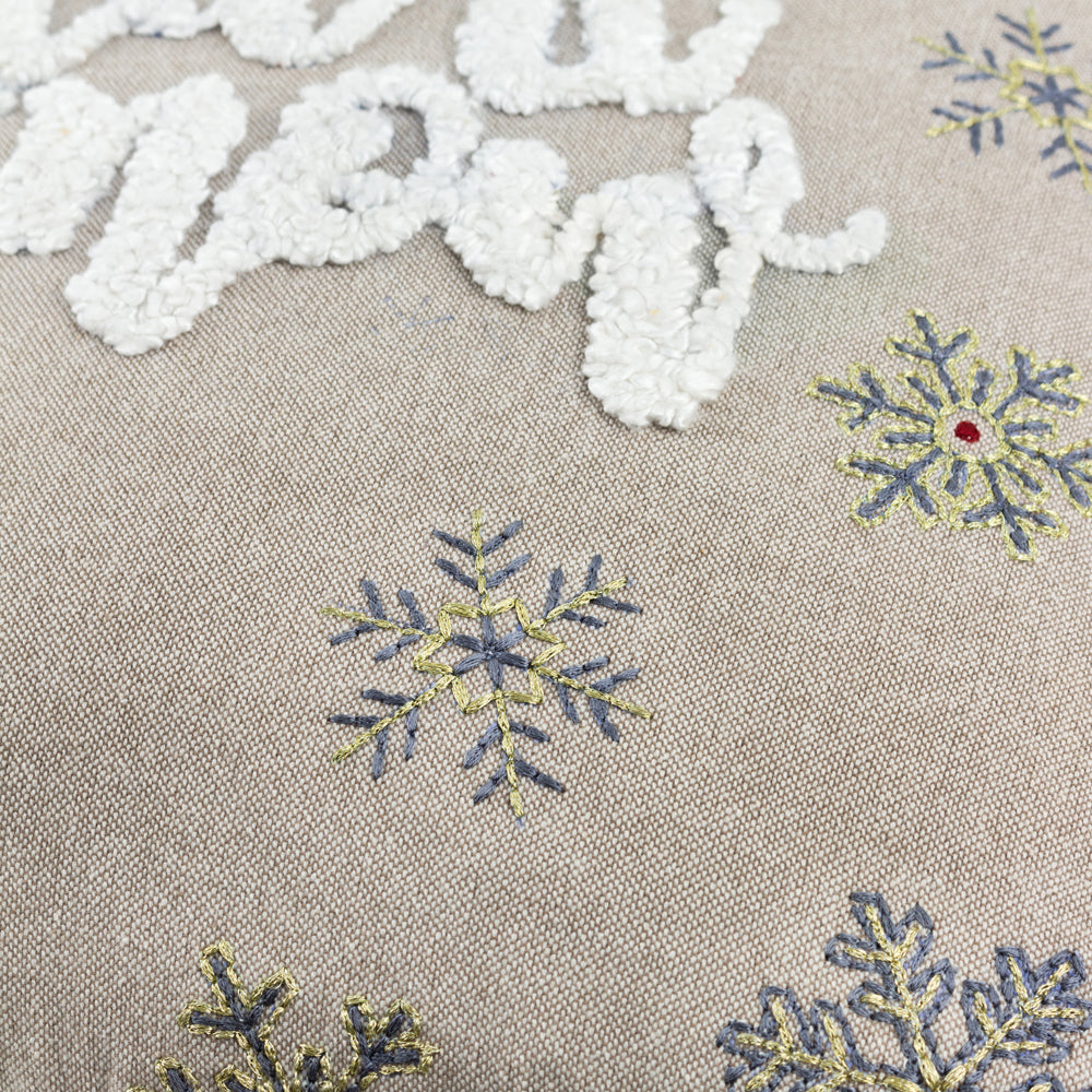Winter Let It Snow Embroidered Cushion Greige