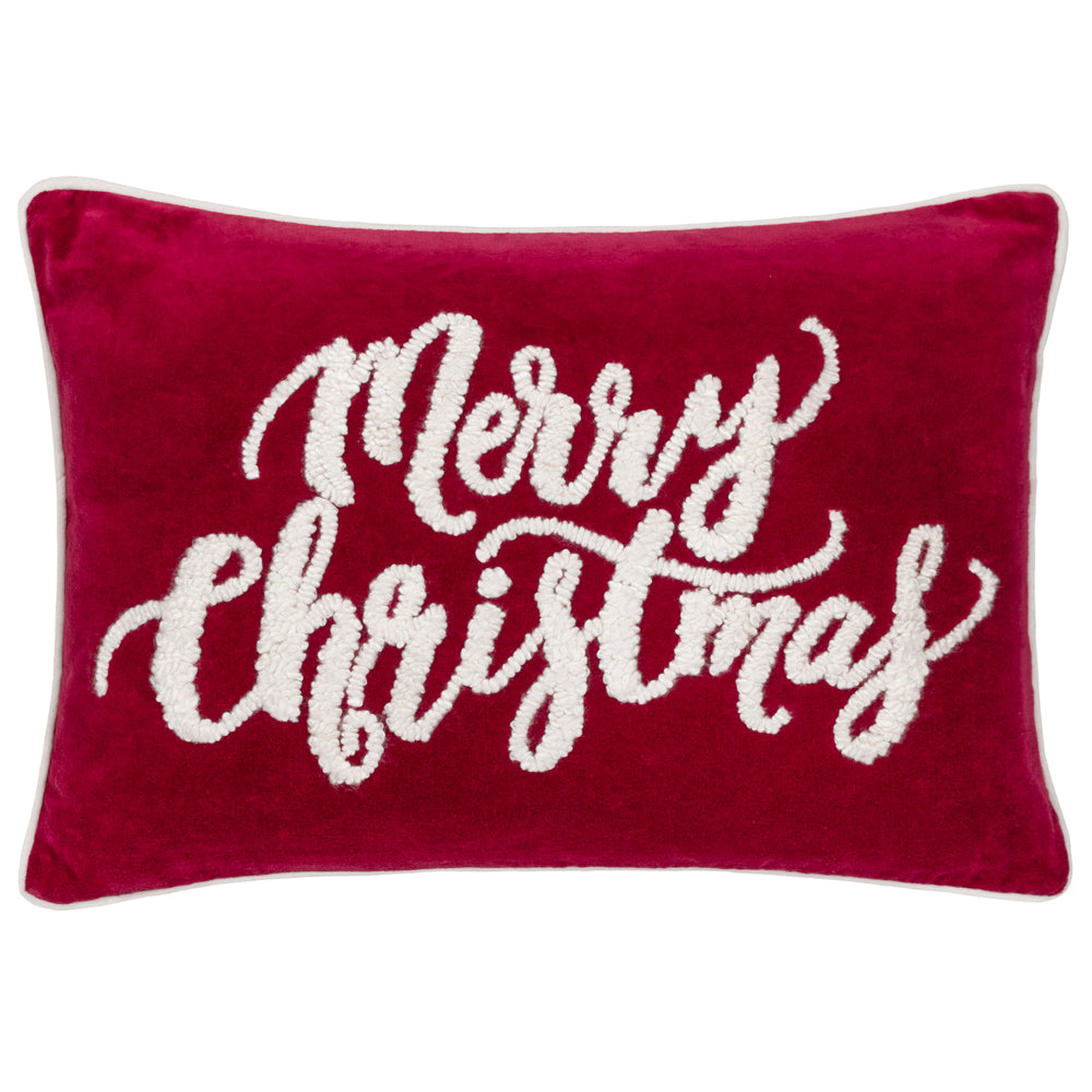 Winter Merry Christmas Applique Velvet Cushion Red