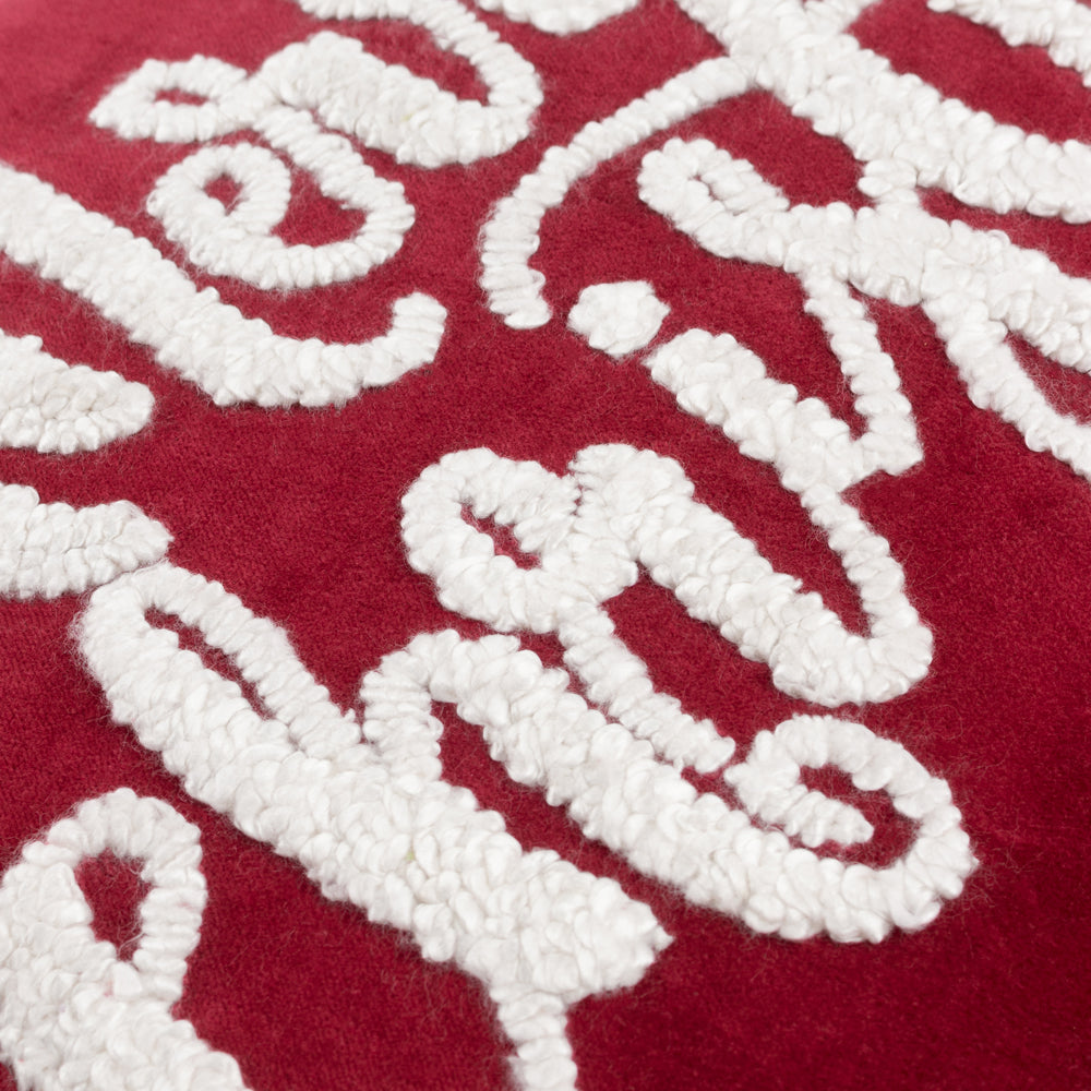 Winter Merry Christmas Applique Velvet Cushion Red