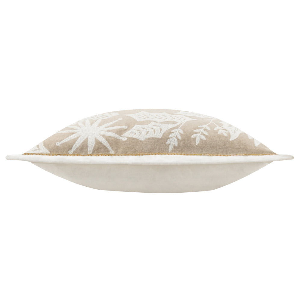 Winter Warmest Wishes Embroidered Cushion Natural