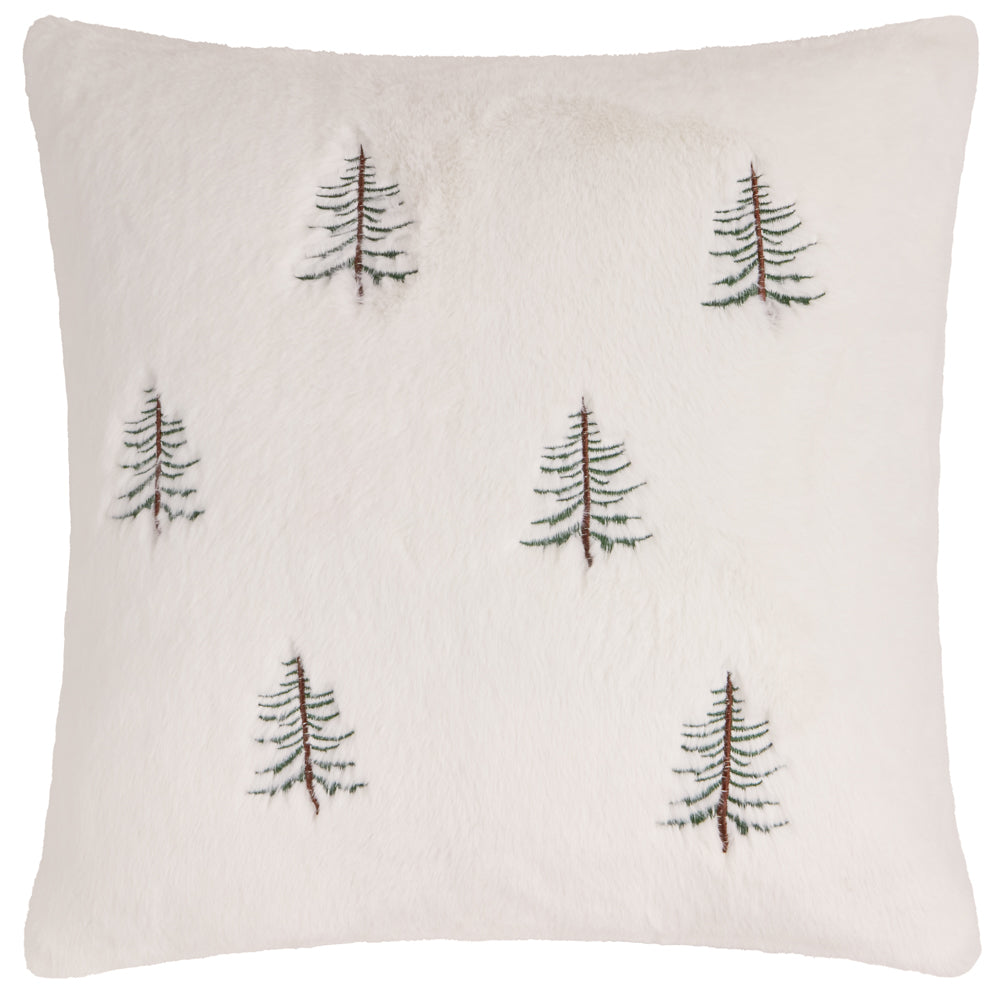 Winter Pines Faux Fur Cushion Ecru