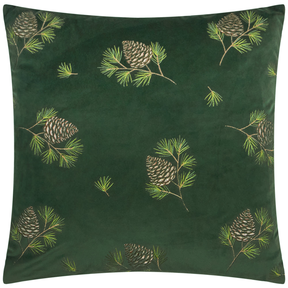 Winter Pines Velvet Cushion Spruce Green
