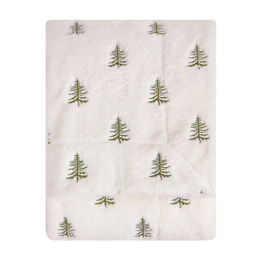 Winter Pines Faux Fur Throws Ecru