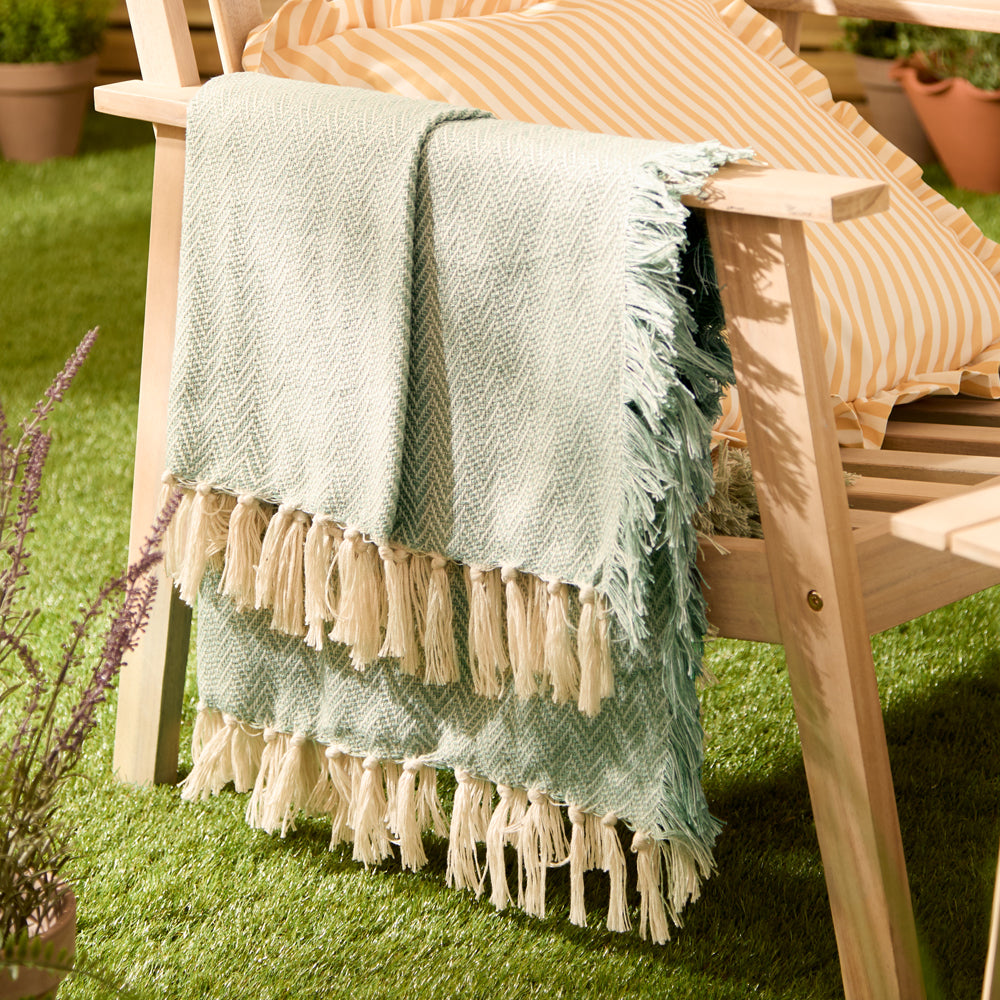 Herringbone Green Throws - Wisley Woven Outdoor Throw Leaf Wylder