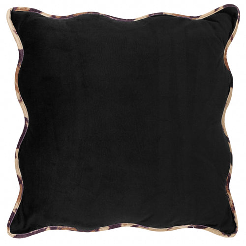 Animal Black Cushions - Wiggle Leopard Piped Velvet Ready Filled Cushion Black furn.