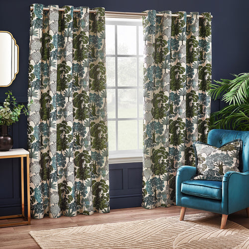 Floral Green Curtains - Woodlands Room Darkening Eyelet Curtains Green Wylder