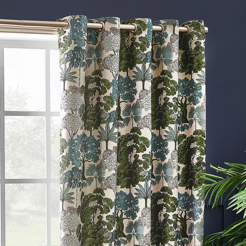 Floral Green Curtains - Woodlands Room Darkening Eyelet Curtains Green Wylder