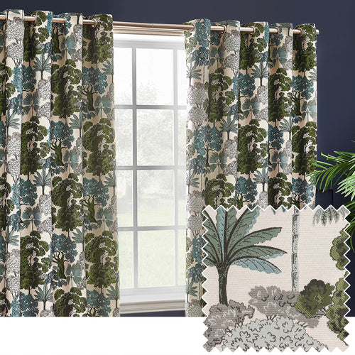 Floral Green Curtains - Woodlands Room Darkening Eyelet Curtains Green Wylder