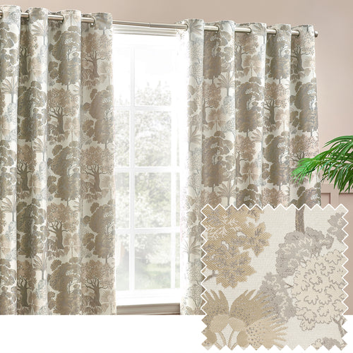 Floral Beige Curtains - Woodlands Room Darkening Eyelet Curtains Natural Wylder