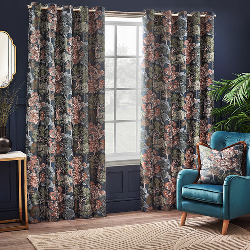 Floral Blue Curtains - Woodlands Room Darkening Eyelet Curtains Navy Wylder