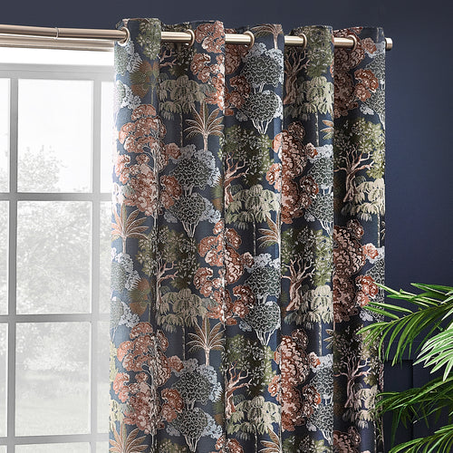 Floral Blue Curtains - Woodlands Room Darkening Eyelet Curtains Navy Wylder