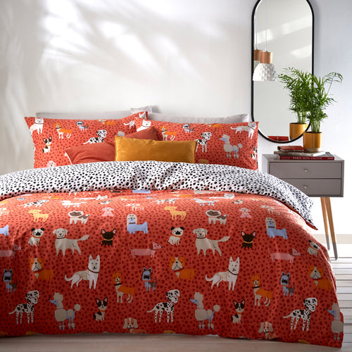 Animal Orange Bedding - Woofers Dogs Duvet Cover Set Coral furn.