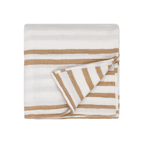 Striped Brown Bedding - Woven Stripe 100% Cotton Bedspread Cinnamon Yard