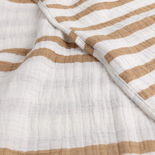 Striped Brown Bedding - Woven Stripe 100% Cotton Bedspread Cinnamon Yard