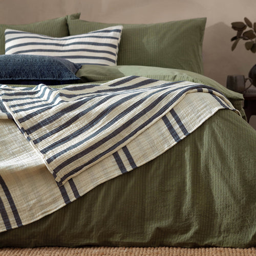 Striped Blue Bedding - Woven Stripe 100% Cotton Bedspread Dusk Blue Yard