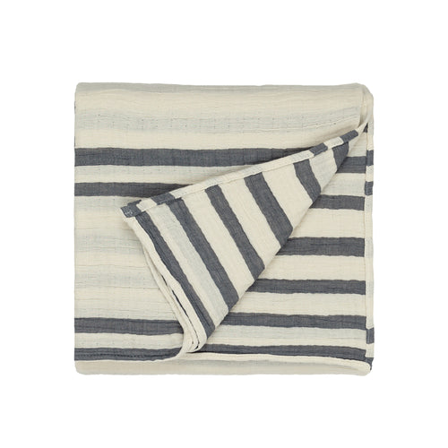 Striped Blue Bedding - Woven Stripe 100% Cotton Bedspread Dusk Blue Yard