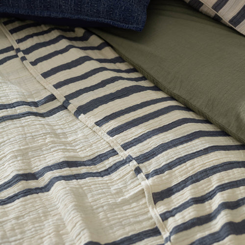 Striped Blue Bedding - Woven Stripe 100% Cotton Bedspread Dusk Blue Yard