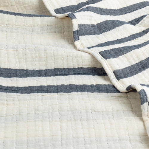 Striped Blue Bedding - Woven Stripe 100% Cotton Bedspread Dusk Blue Yard