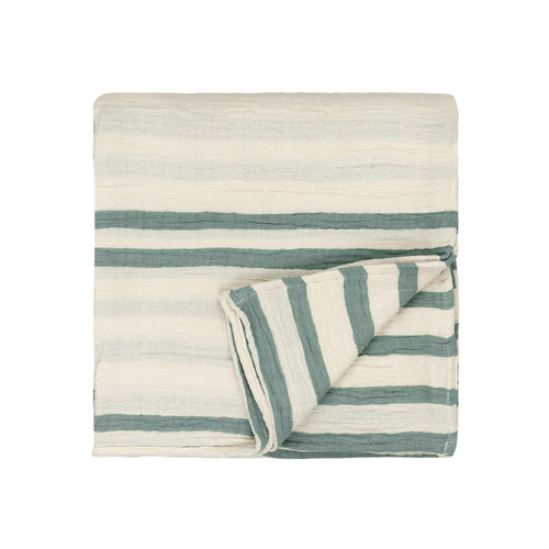 Striped Green Bedding - Woven Stripe 100% Cotton Bedspread Eucalyptus Yard